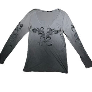 Women's Seven7 Gray Ombre Long Sleeve Tee Size 14/16